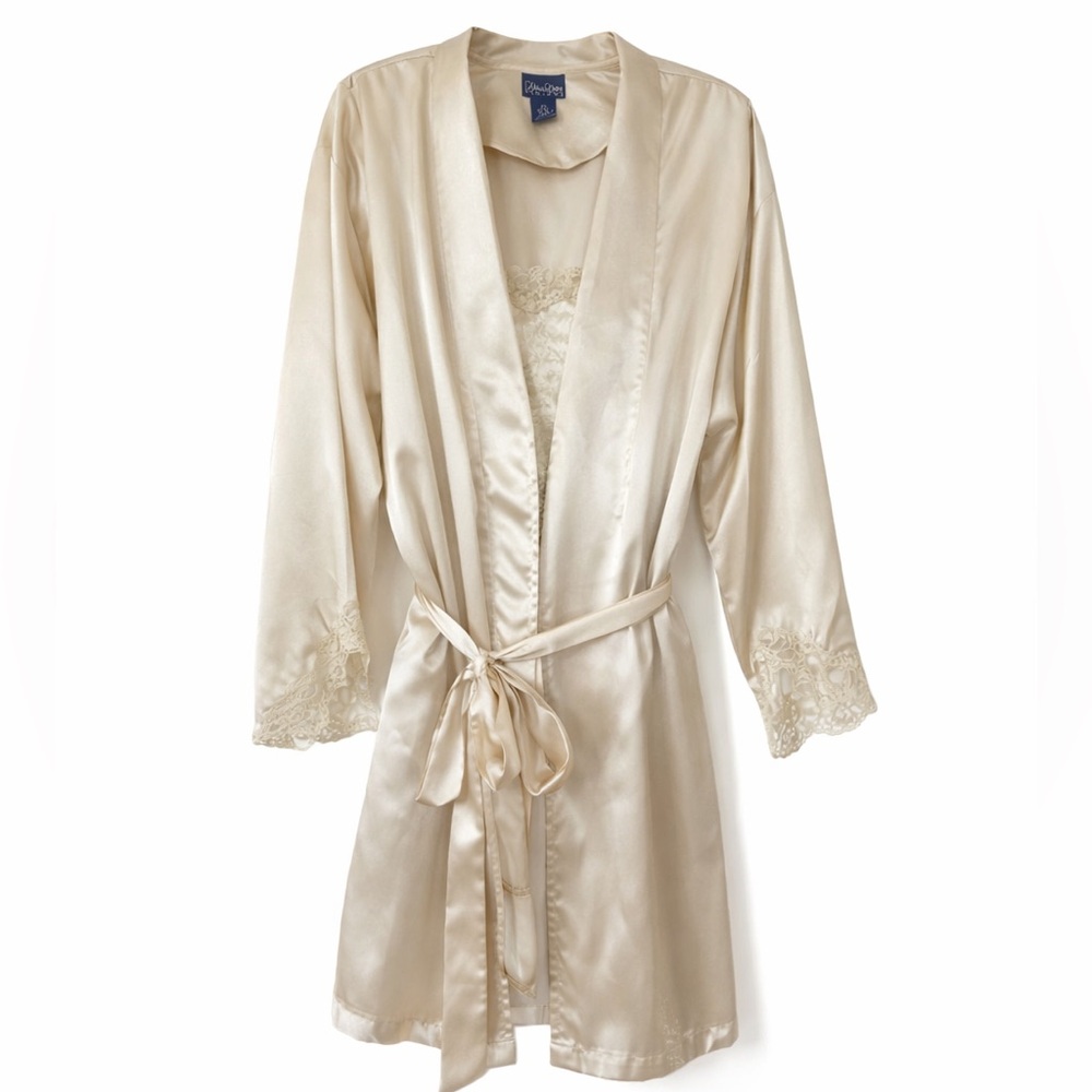 Vintage Satin Peignoir Set robe and gown champagne color size XL 18/20